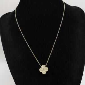 Gold Over Sterling Silver 925 Crystal Cluster Pave Clover Pendant Necklace